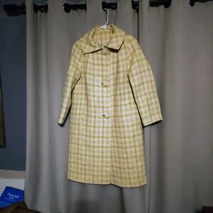 1960s Vintage Coat,- Chic Yellow Checkered Women's Trench Coat